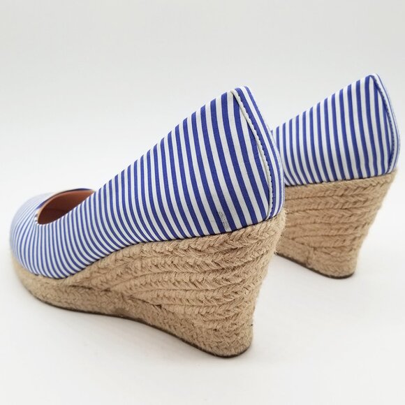 J.Crew Seville Espadrille Wedges in Blue Stripe 7 Jute Platform Coastal Nautical - Picture 7 of 16